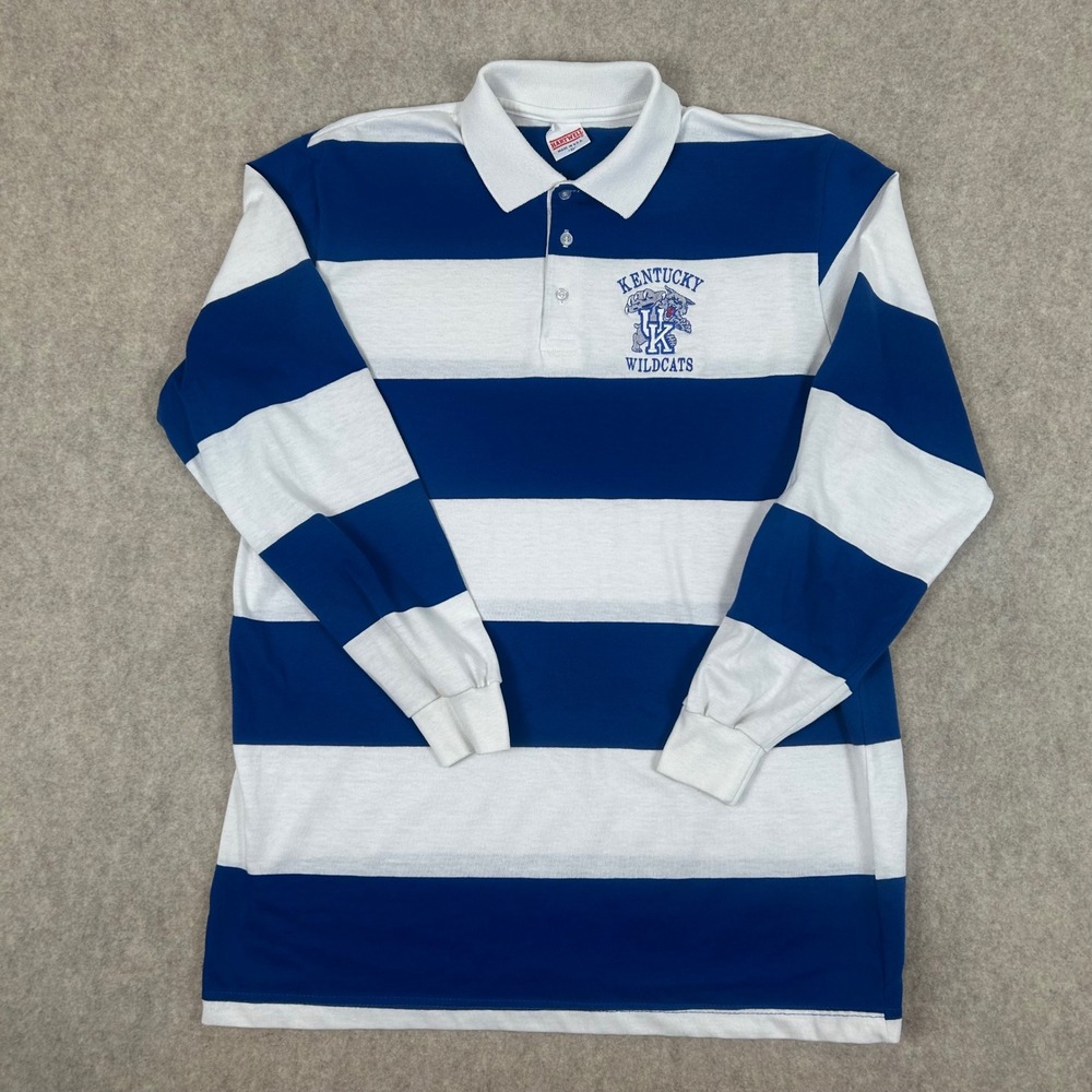 Hartwell Polo Shirt Mens XL Blue White Kentucky Wildcats Striped Long Sleeve